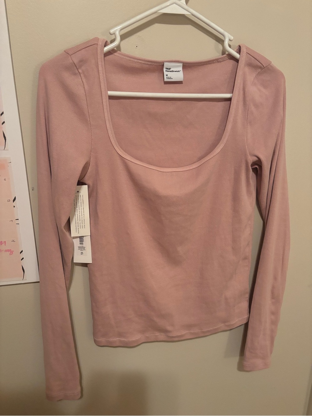 TNA Scoop Neck Long Sleeve Tee in Dusty Rose